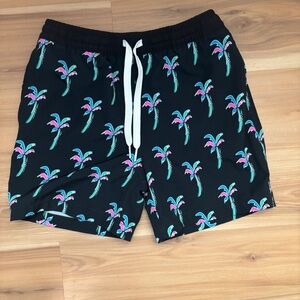 Youth 8/9 Black Swim Shorts with Tropical Print Chubbies